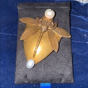 DRAGONFLY JAN MICHAELS freshwater pearls brass art deco  🐈‍⬛
